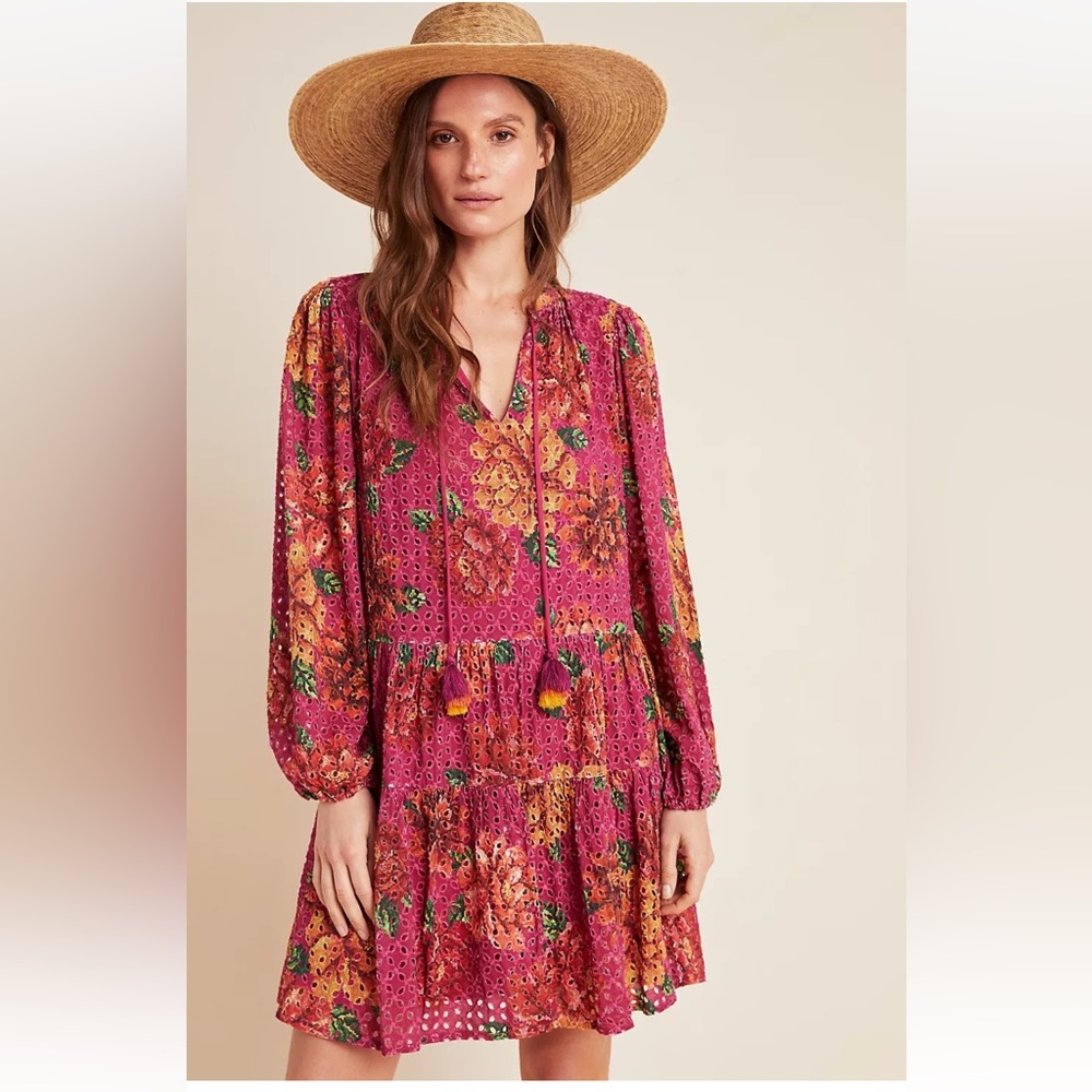 Anthropologie XS Floral Pink Boho Dress